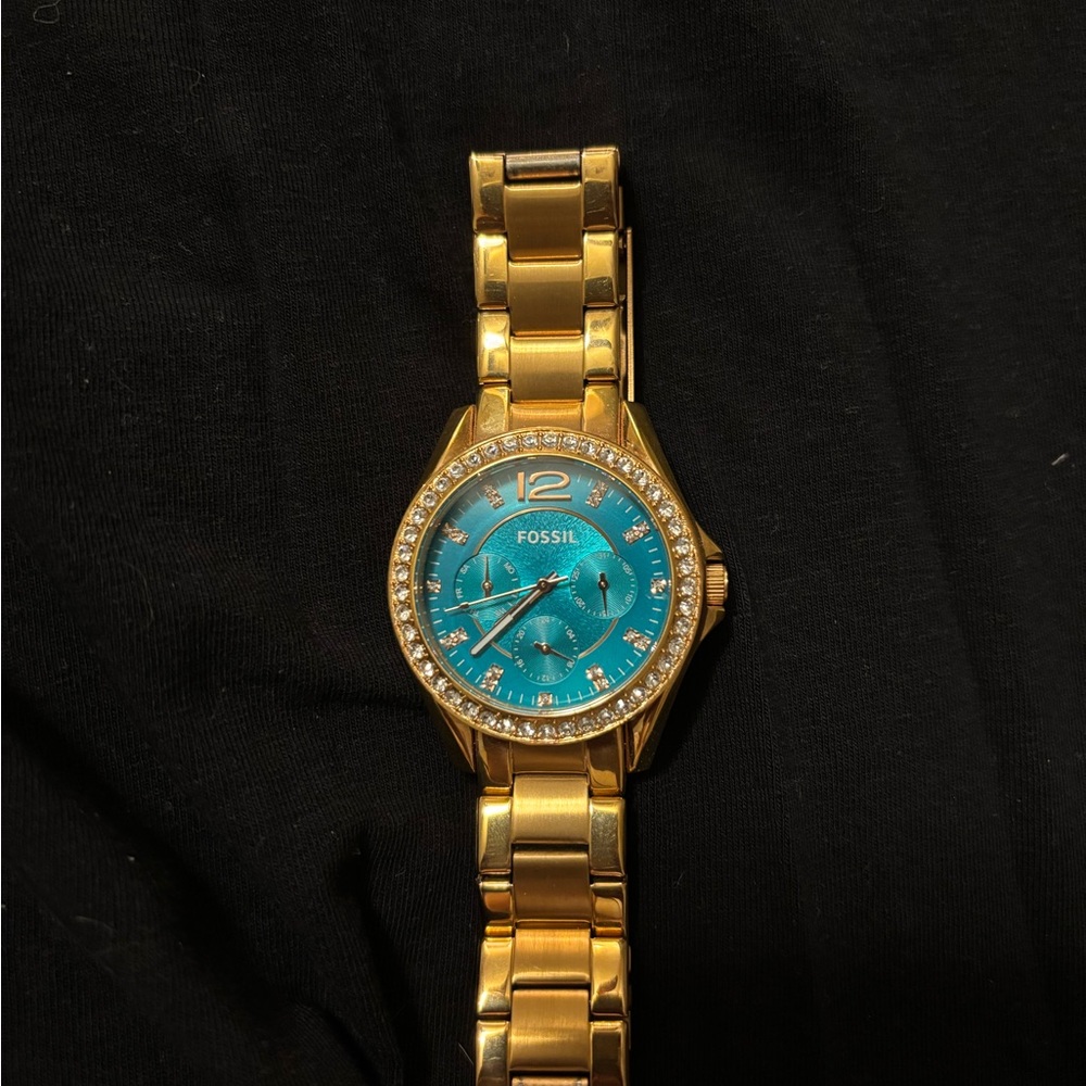 Fossil Women's rose Gold Watch with Blue Dial